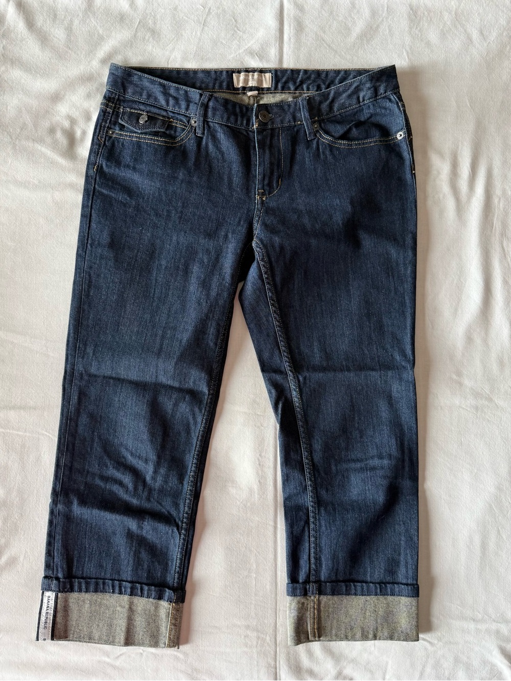 Banana Republic Dark Wash Cuffed Cropped Capri Jeans Size 6 NWOT